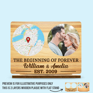 Plaque photo personnalisée en bois à 2 couches - Cadeaux d'anniversaire de mariage personnalisés pour mari et femme, lui et elle - Là où tout a commencé