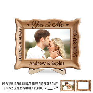 Plaque photo personnalisée en bois à 2 couches - Cadeaux d'anniversaire de mariage personnalisés pour mari et femme, lui et elle - Toi et moi