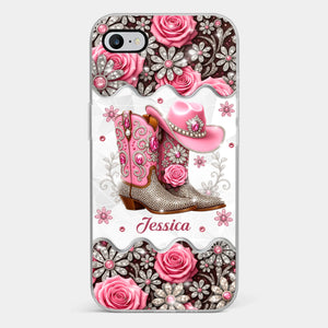 Coque de téléphone transparente imprimée effet gonflant 3D – Cadeaux personnalisés Cowgirl pour femmes et filles – Bling Boots Babe