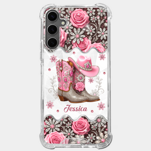 Coque de téléphone transparente imprimée effet gonflant 3D – Cadeaux personnalisés Cowgirl pour femmes et filles – Bling Boots Babe
