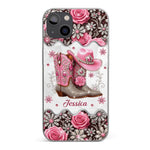 3D Inflated Effect Printed Clear Phone Case - Personalized Cowgirl Gifts For Women, Girls - Bling Boots Babe