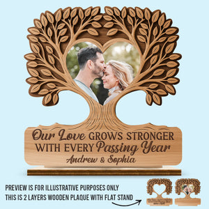 Plaque en bois personnalisée à 2 couches avec photo - Cadeaux d'anniversaire de mariage personnalisés pour mari et femme, lui et elle - Notre amour grandit et se renforce