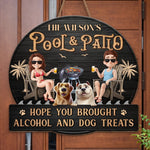 Custom Shaped Home Decor Wood Sign - Personalized Anniversary Wedding Gifts For Couple, Dog Lovers - Good Vibes And Cold Drinks