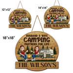 Custom Shaped Home Decor Wood Sign - Personalized Camping Gifts For Husband And Wife, Him And Her - Camping Partners For Life