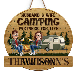 Panneau en bois personnalisé pour la décoration intérieure – Cadeaux de camping personnalisés pour mari et femme, lui et elle – Partenaires de camping pour la vie