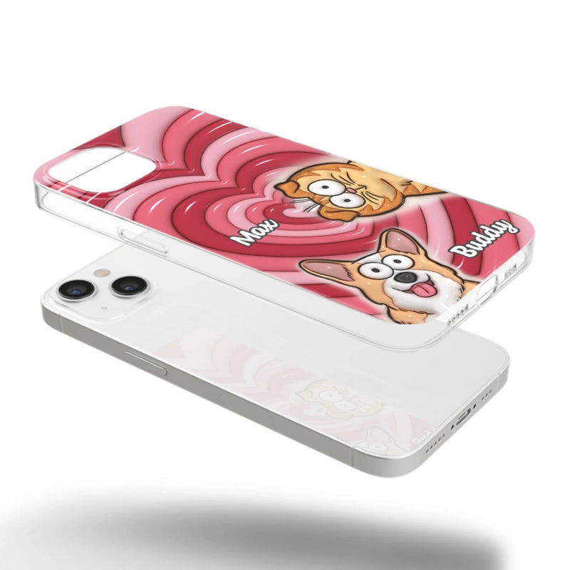 Custom 3D Inflated Effect Printed Clear Phone Case - Personalized Birthday Gifts For Dog Cat Lovers, Dog Dad And Mom, Cat Owners - Cute Pets, Happy Hearts