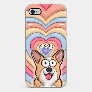 Coque de téléphone transparente personnalisée avec effet gonflable en 3D - Cadeaux d'anniversaire personnalisés pour les amoureux des chiens et des chats, les papas et les mamans de chiens, les propriétaires de chats - Animaux mignons, cœurs heureux