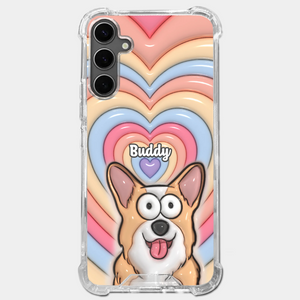 Coque de téléphone transparente personnalisée avec effet gonflable en 3D - Cadeaux d'anniversaire personnalisés pour les amoureux des chiens et des chats, les papas et les mamans de chiens, les propriétaires de chats - Animaux mignons, cœurs heureux