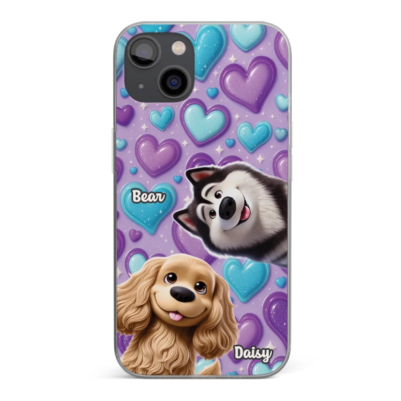 Custom 3D Inflated Effect Printed Clear Phone Case - Personalized Birthday Gifts For Dog Lovers, Dog Dad And Mom - Surrounded By Your Love