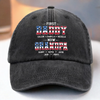 Casquette de baseball vintage en denim délavé personnalisée (États-Unis) - Cadeaux personnalisés du 4 juillet pour papa et grand-père - Premier papa, maintenant grand-père