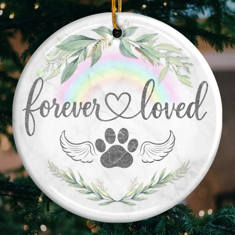 Ornament - Ceramic Round Shaped - Christmas Memorial Sympathy Gifts For Dogs, Cats - Love Knows No Goodbye