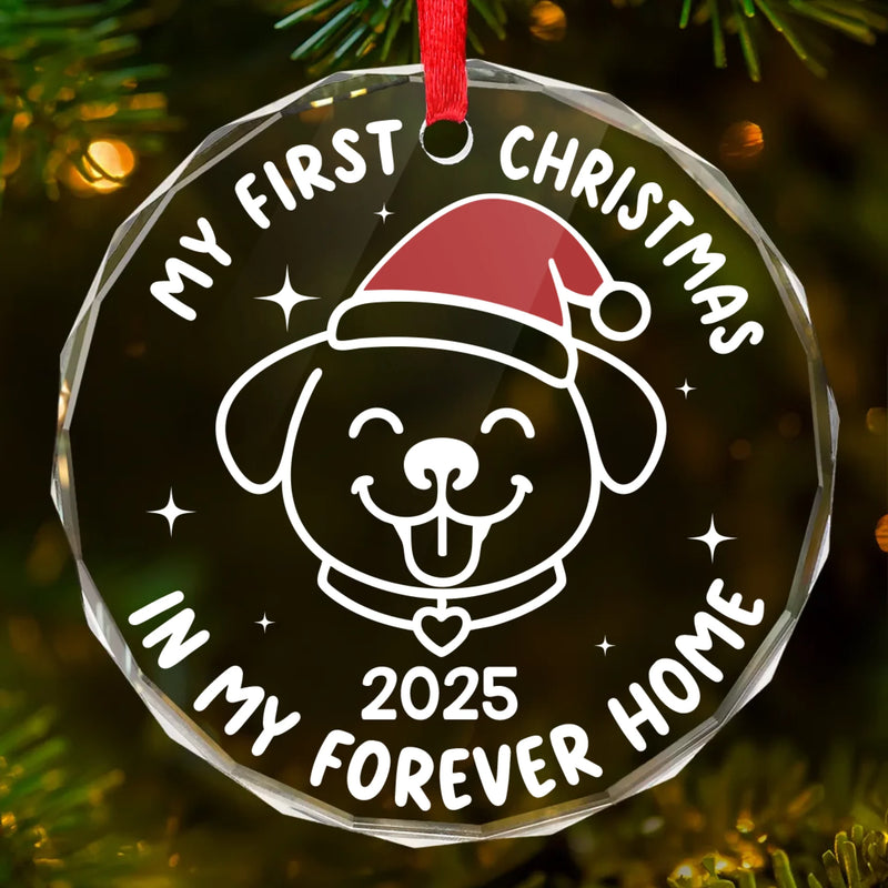 Circle Glass Ornament - Christmas Birthday Gifts For Dog Lovers, Dog Dad And Mom - Jingle Paws, Happy Heart