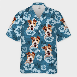 T-shirt hawaïen unisexe personnalisé avec photo - Cadeaux de vacances et de voyage d'été personnalisés pour les amoureux des chiens et des chats, les papas et les mamans de chiens, et les propriétaires de chats - Ambiance insulaire, amour des chiots
