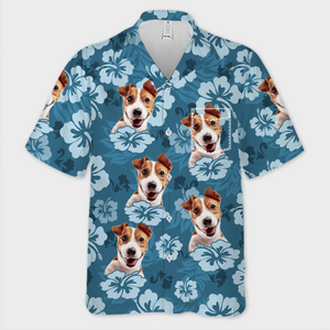 T-shirt hawaïen unisexe personnalisé avec photo - Cadeaux de vacances et de voyage d'été personnalisés pour les amoureux des chiens et des chats, les papas et les mamans de chiens, et les propriétaires de chats - Ambiance insulaire, amour des chiots