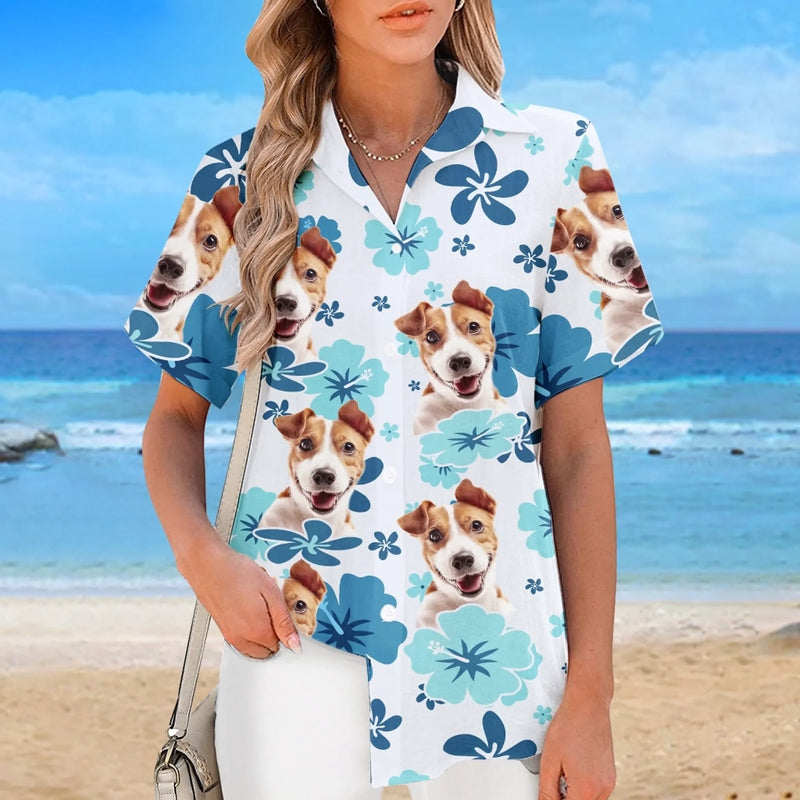 Custom Photo Unisex Tropical Hawaiian Aloha Shirt - Personalized Summer Vacation And Travel Gifts For Dog Cat Lovers, Dog Dad And Mom, Cat Owners - Beach Bum With My Pup