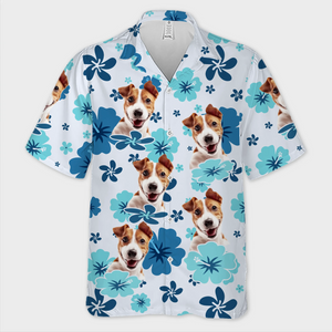T-shirt hawaïen unisexe avec photo personnalisée - Cadeaux de vacances et de voyage d'été personnalisés pour les amoureux des chiens et des chats, les papas et les mamans de chiens, et les propriétaires de chats - Beach Bum With My Pup
