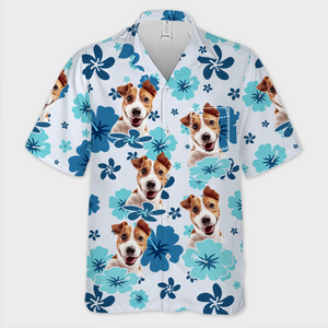 T-shirt hawaïen unisexe avec photo personnalisée - Cadeaux de vacances et de voyage d'été personnalisés pour les amoureux des chiens et des chats, les papas et les mamans de chiens, et les propriétaires de chats - Beach Bum With My Pup