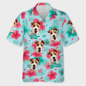 Chemise hawaïenne unisexe avec photo personnalisée - Cadeaux de vacances et de voyage d'été personnalisés pour les amoureux des chiens et des chats, les papas et les mamans de chiens, et les propriétaires de chats - L'été avec mon compagnon à fourrure