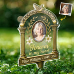Custom Photo Carried In My Heart - Memorial Personalized Custom Stain Glass Style Acrylic Garden Stake - Sympathy Gift For Family
