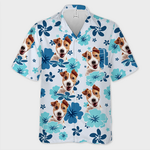 Chemise hawaïenne unisexe avec photo personnalisée - Cadeaux de vacances et de voyage d'été personnalisés pour femmes et hommes, amoureux des chiens et des chats - Furry Family Vibes