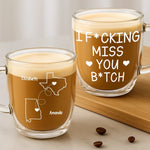 Custom Double Wall Glass Mug - Personalized Best Friend Birthday Gifts For Women - Miles Away Still Sharing Coffee