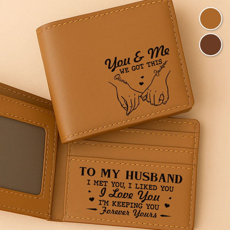 Custom Engraved Bifold Leather Wallet Two Sides - Personalized Anniversary Wedding Gifts For Husband And Wife, Him And Her - Love You And Forever Yours