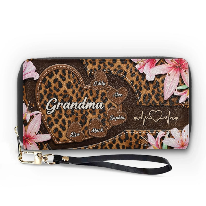Custom Leather Long Wallet - Personalized Mother's Day Gifts For Mother, Grandmother - One Beat, One Love