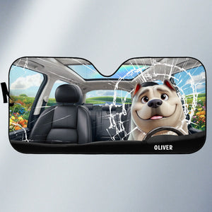 Pare-soleil personnalisé pour pare-brise de voiture, protection de fenêtre de voiture - Cadeaux d'anniversaire personnalisés pour les amoureux des chiens, papa et maman de chiens - Trop cool pour freiner