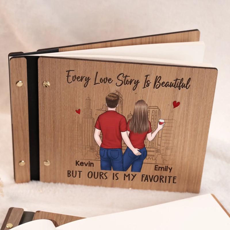 Custom Wooden Scrapbook - Personalized Anniversary Wedding Gifts For Husband And Wife, Him And Her - Together Is Our Favorite Place To Be