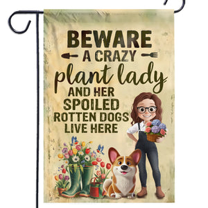 Drapeau personnalisé - Cadeaux de jardin personnalisés pour jardiniers, amoureux des chiens, papas et mamans de chiens - Crazy Plant Lady avec un patron de chien