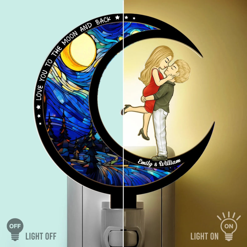 Custom Wood And Acrylic Night Light - Personalized Anniversary Wedding Gifts For Husband And Wife, Him And Her - Our Love Shines At Night