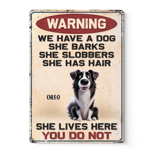 Panneau en métal personnalisé pour décoration d'intérieur - Cadeaux d'anniversaire personnalisés pour les amoureux des chiens, papa et maman de chiens - Ils vivent ici, vous non
