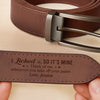 Custom Double-Sided Engraved Leather Belt - Personalized Anniversary Wedding Gifts For Husband And Wife, Him And Her - Pants Up, Love Up