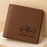 Custom Engraved Bifold Leather Wallet Two Sides - Personalized Anniversary Wedding Gifts For Husband And Wife, Him And Her - Endlessly In Love With You