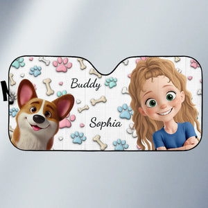 Pare-soleil personnalisé pour pare-brise de voiture, protection de fenêtre de voiture – Cadeaux d'anniversaire personnalisés pour les amoureux des chiens, papas et mamans de chiens – Just Me And The Fluff Squad