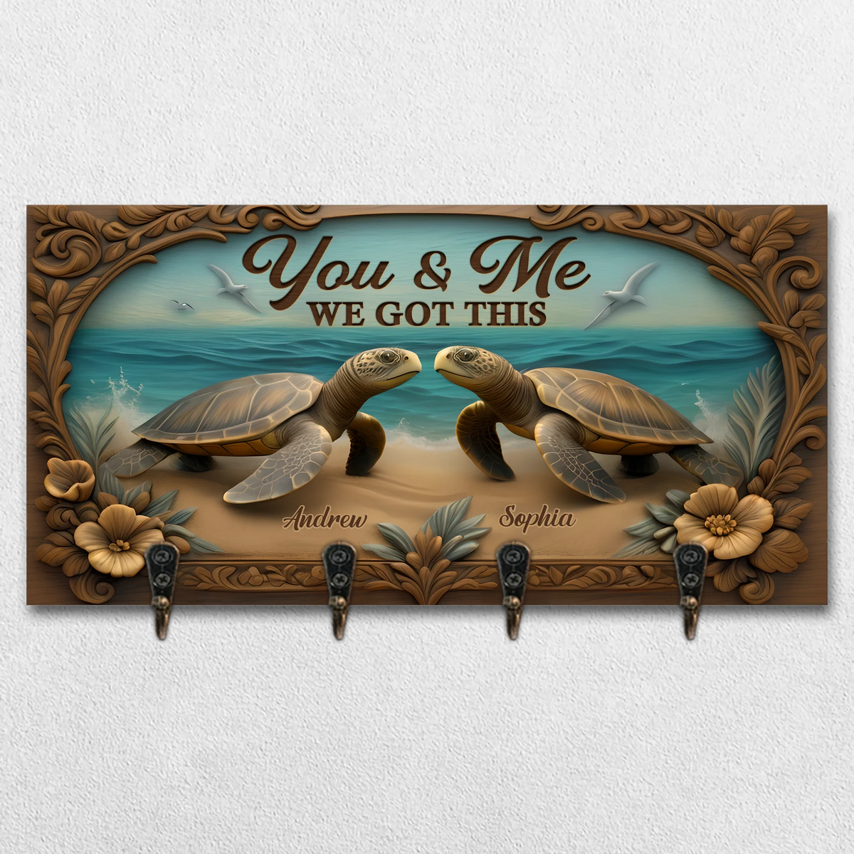 Custom Home Decor Key Hanger, Key Holder - Personalized Anniversary Wedding Gifts For Husband And Wife, Him And Her - Just Us And The Ocean