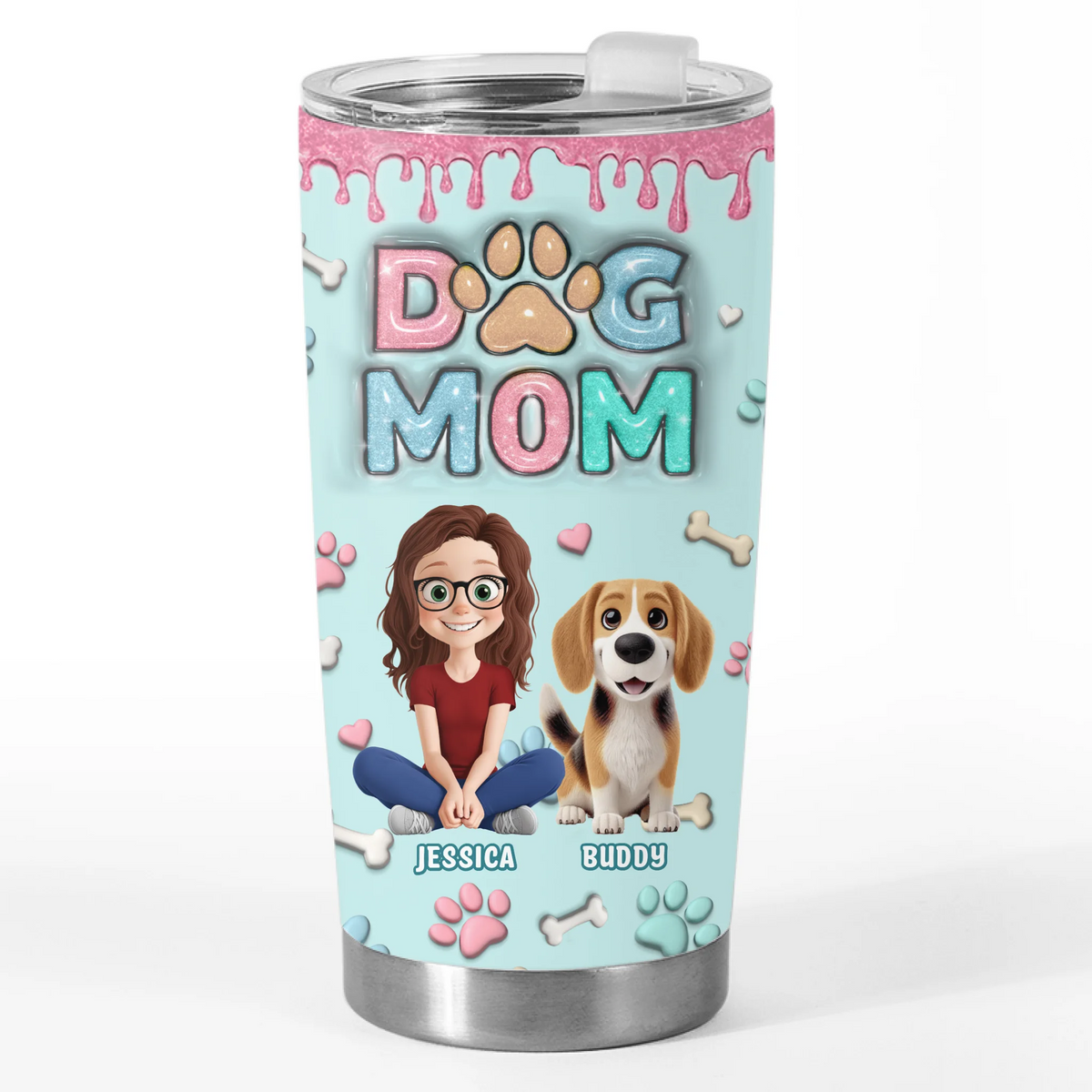 Custom 3D Inflated Effect Printed Tumbler - Personalized Birthday Gifts For Dog Lovers, Dog Dad And Mom - Messy Hair, Furry Hugs