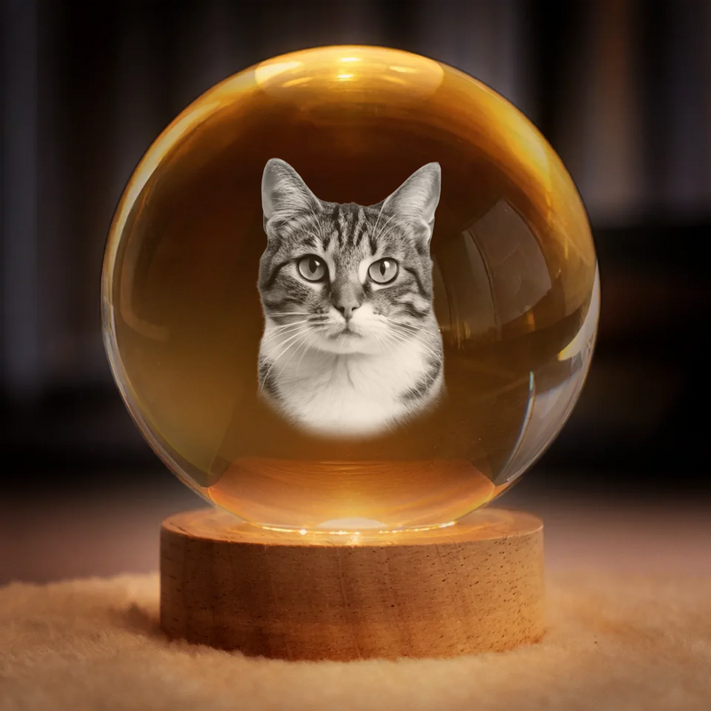 Custom Photo Crystal Globe Lamp - Personalized Pet Memorial Sympathy Gifts For Dogs, Cats - Memories Glow Eternal