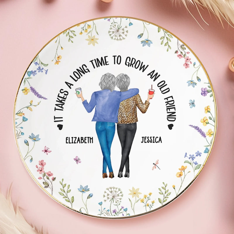 Custom Full-Print Round Jewelry Dish - Personalized Best Friend Birthday Gifts For BFF, Best Friends - Time Makes Friendships Golden