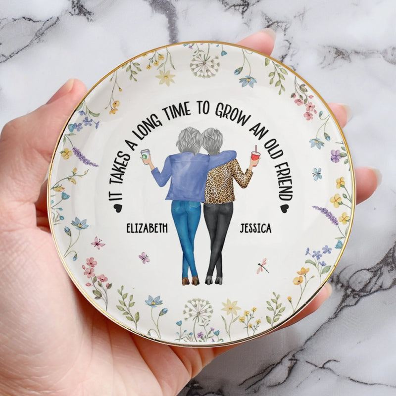 Custom Full-Print Round Jewelry Dish - Personalized Best Friend Birthday Gifts For Women - Time Makes Friendships Golden