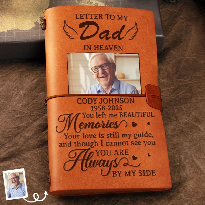 Custom Photo Leather Wrap Journal - Personalized Memorial Sympathy Gifts For Loss Of Mom, Dad - Forever In My Heart