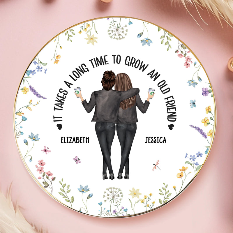 Custom Full-Print Round Jewelry Dish - Personalized Best Friend Birthday Gifts For BFF, Best Friends - Time Makes Friendships Golden
