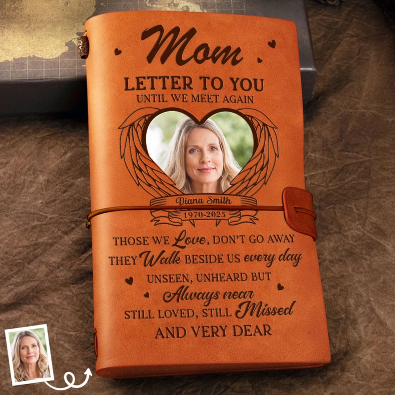 Custom Photo Leather Wrap Journal - Personalized Memorial Sympathy Gifts For Loss Of Mom, Dad - Always Guided By Your Love