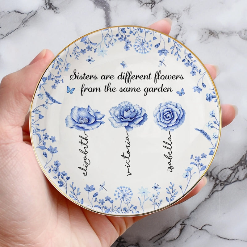 Custom Full-Print Round Jewelry Dish - Personalized Best Friend Birthday Gifts For Women - Unique Blooms From One Shared Garden