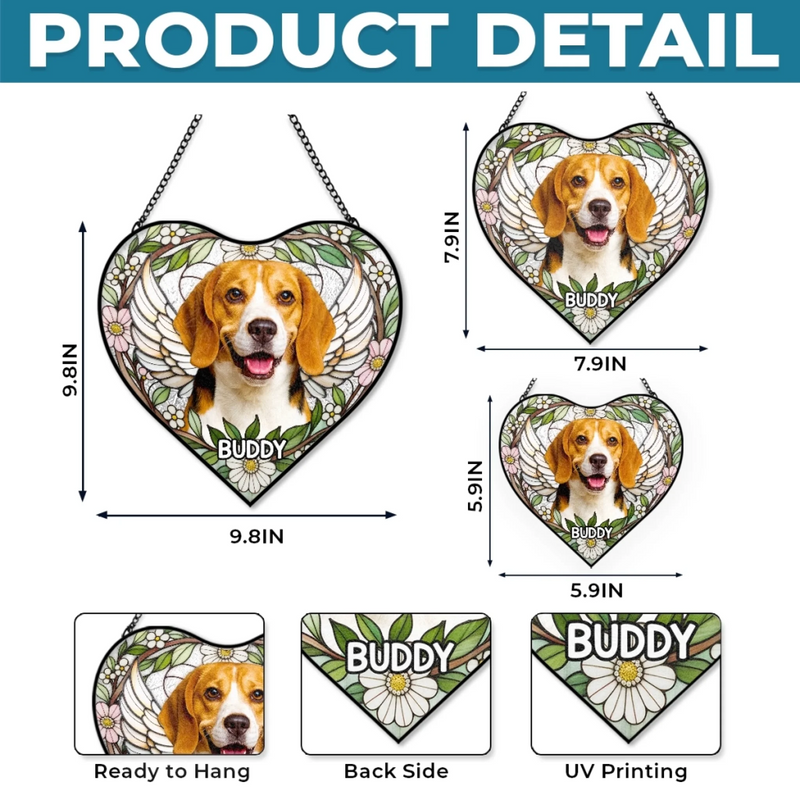 Custom Photo Heart-Shaped Stained Glass Window Suncatcher - Personalized Pet Memorial Sympathy Gifts For Dog Lovers, Cat Lovers - Love Lives On Always