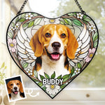 Custom Photo Heart-Shaped Stained Glass Window Suncatcher - Personalized Pet Memorial Sympathy Gifts For Dog Lovers, Cat Lovers - Love Lives On Always