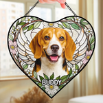 Custom Photo Heart-Shaped Stained Glass Window Suncatcher - Personalized Pet Memorial Sympathy Gifts For Dog Lovers, Cat Lovers - Love Lives On Always
