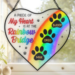 Custom Heart-Shaped Stained Glass Window Suncatcher - Personalized Pet Memorial Sympathy Gifts For Dog Lovers, Cat Lovers - A Piece Of My Heart Is At The Rainbow Bridge