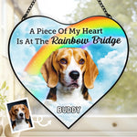 Custom Photo Heart-Shaped Stained Glass Window Suncatcher - Personalized Pet Memorial Sympathy Gifts For Dog Lovers, Cat Lovers - Waiting For Reunion At Rainbow Bridge