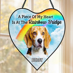 Custom Photo Heart-Shaped Stained Glass Window Suncatcher - Personalized Pet Memorial Sympathy Gifts For Dog Lovers, Cat Lovers - Waiting For Reunion At Rainbow Bridge